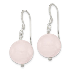 QE5860 Sterling Silver Polished 12mm Round Rose Quartz Dangle Earrings