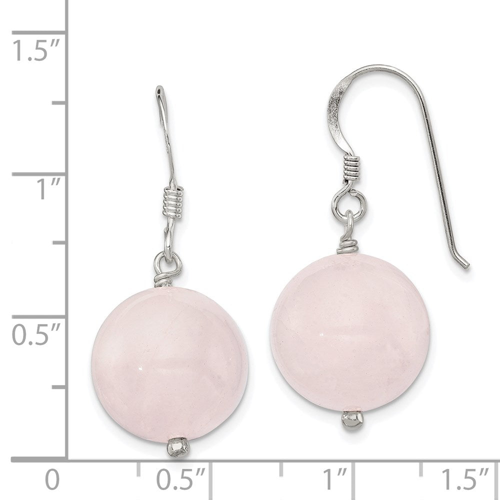 QE5860 Sterling Silver Polished 12mm Round Rose Quartz Dangle Earrings
