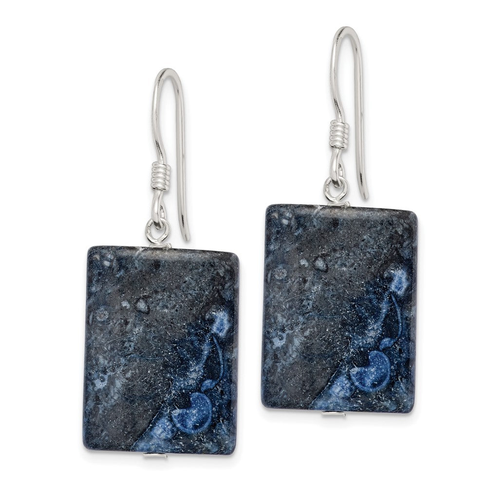 QE5890 Sterling Silver Polished Blue Sodalite Rectangular Dangle Earrings