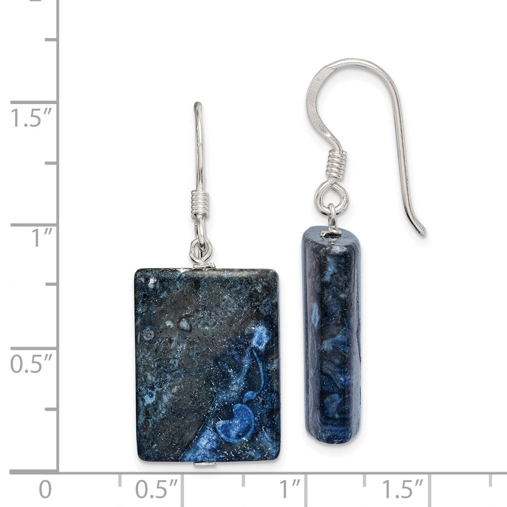 QE5890 Sterling Silver Polished Blue Sodalite Rectangular Dangle Earrings