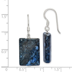 QE5890 Sterling Silver Polished Blue Sodalite Rectangular Dangle Earrings