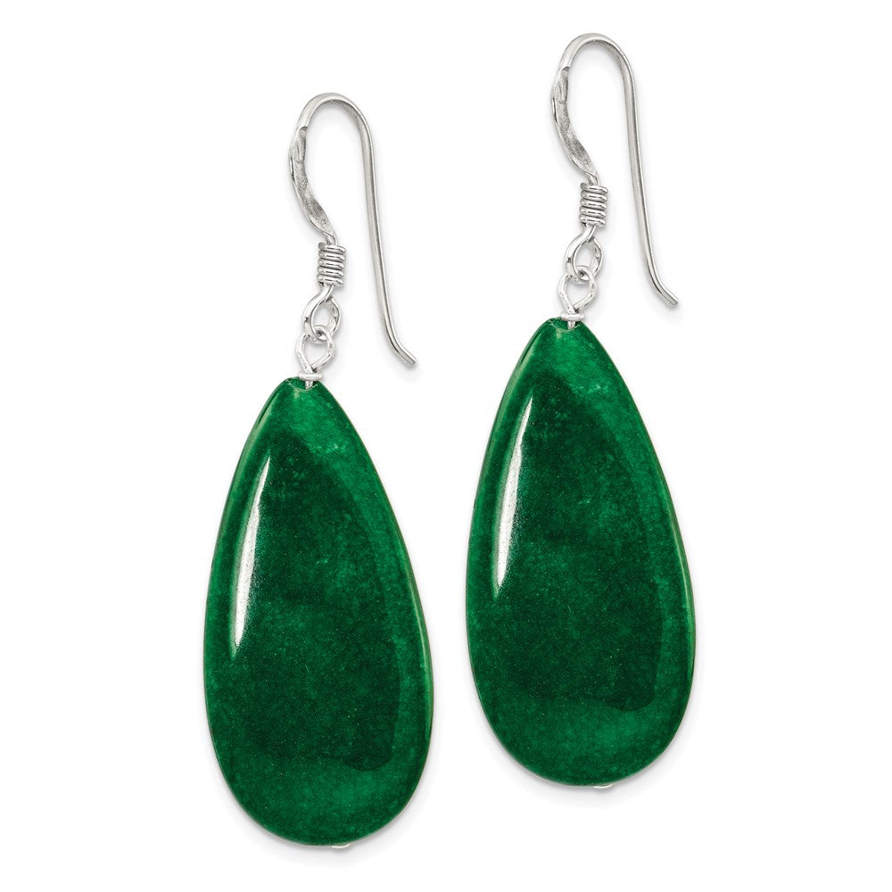 QE5897 Sterling Silver Polished Green Jade Teardrop Dangle Earrings