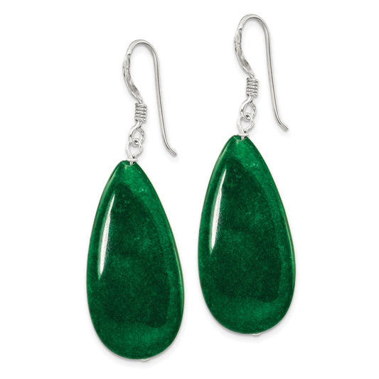 QE5897 Sterling Silver Polished Green Jade Teardrop Dangle Earrings