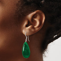 QE5897 Sterling Silver Polished Green Jade Teardrop Dangle Earrings