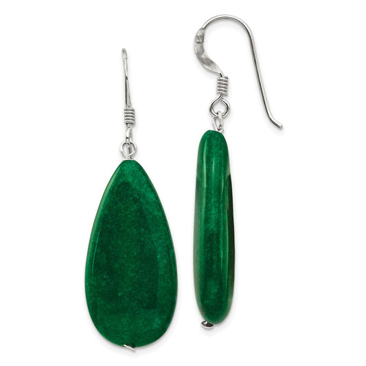 QE5897 Sterling Silver Polished Green Jade Teardrop Dangle Earrings