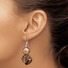 QE5929 Sterling Silver Polished Brown Mother of Pearl/FWC Pearl Dangle Earrings