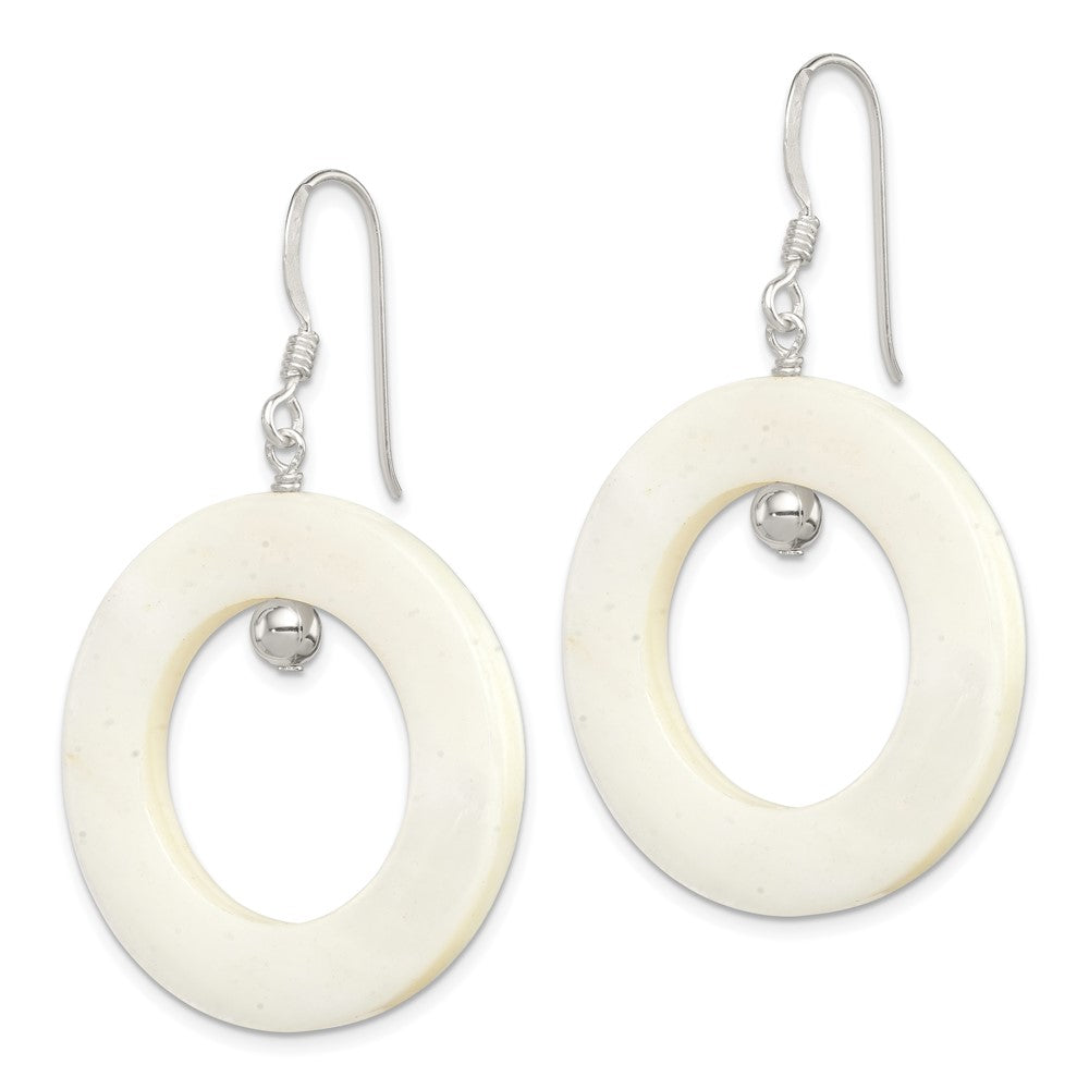 QE5931 Sterling Silver Polished White Mother of Pearl Circle Dangle Earrings