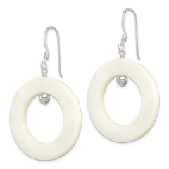 QE5931 Sterling Silver Polished White Mother of Pearl Circle Dangle Earrings