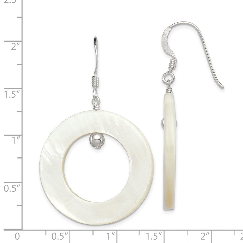 QE5931 Sterling Silver Polished White Mother of Pearl Circle Dangle Earrings