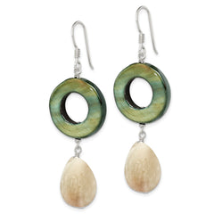 QE5948 Sterling Silver Polished Jade & Green Mother of Pearl Dangle Earrings
