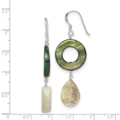 QE5948 Sterling Silver Polished Jade & Green Mother of Pearl Dangle Earrings