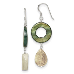 QE5948 Sterling Silver Polished Jade & Green Mother of Pearl Dangle Earrings