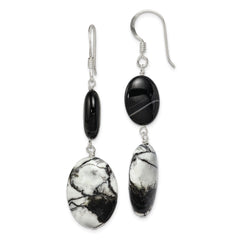 QE5977 Sterling Silver Polished Black Sardonyx & Zebra Jasper Dangle Earrings