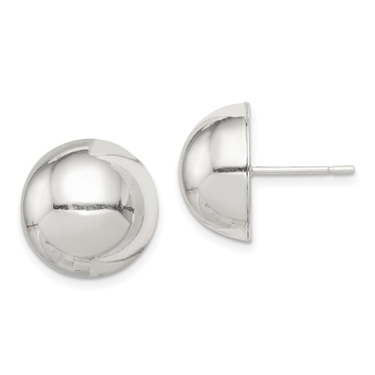 QE597 Sterling Silver Polished 14mm Button Earrings