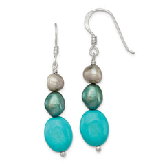 QE5982 Sterling Silver Turquoise, Grey & Green FW Cultured Pearl Dangle Earrings