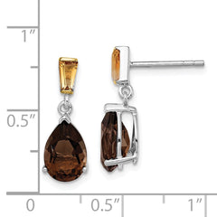 QE6074 Brilliant Gemstones Sterling Silver with 14K Accent Rhodium-plated Smoky Quartz and Citrine Earrings