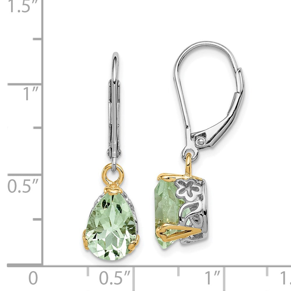 QE6076 Brilliant Gemstones Sterling Silver with 14K Accent Rhodium-plated Green Quartz Leverback Earrings