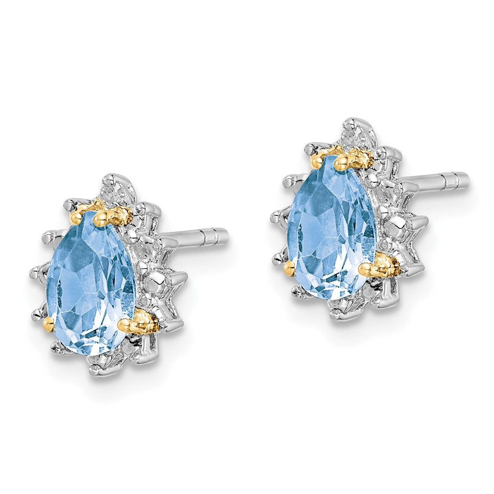 QE6080 Brilliant Gemstones Sterling Silver with 14K Accent Rhodium-plated Sky Blue Topaz and Diamond Post Earrings