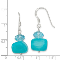 QE6083 Sterling Silver Polished Aquamarine Crystal & Blue Jade Dangle Earrings