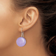 QE6159 Sterling Silver Polished Lavender Jade Circle Dangle Earrings
