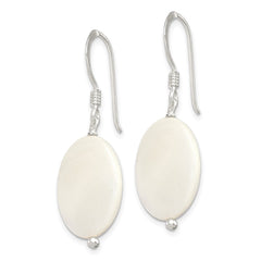 QE6184 Sterling Silver Polished White Mother of Pearl Oval Dangle Earrings