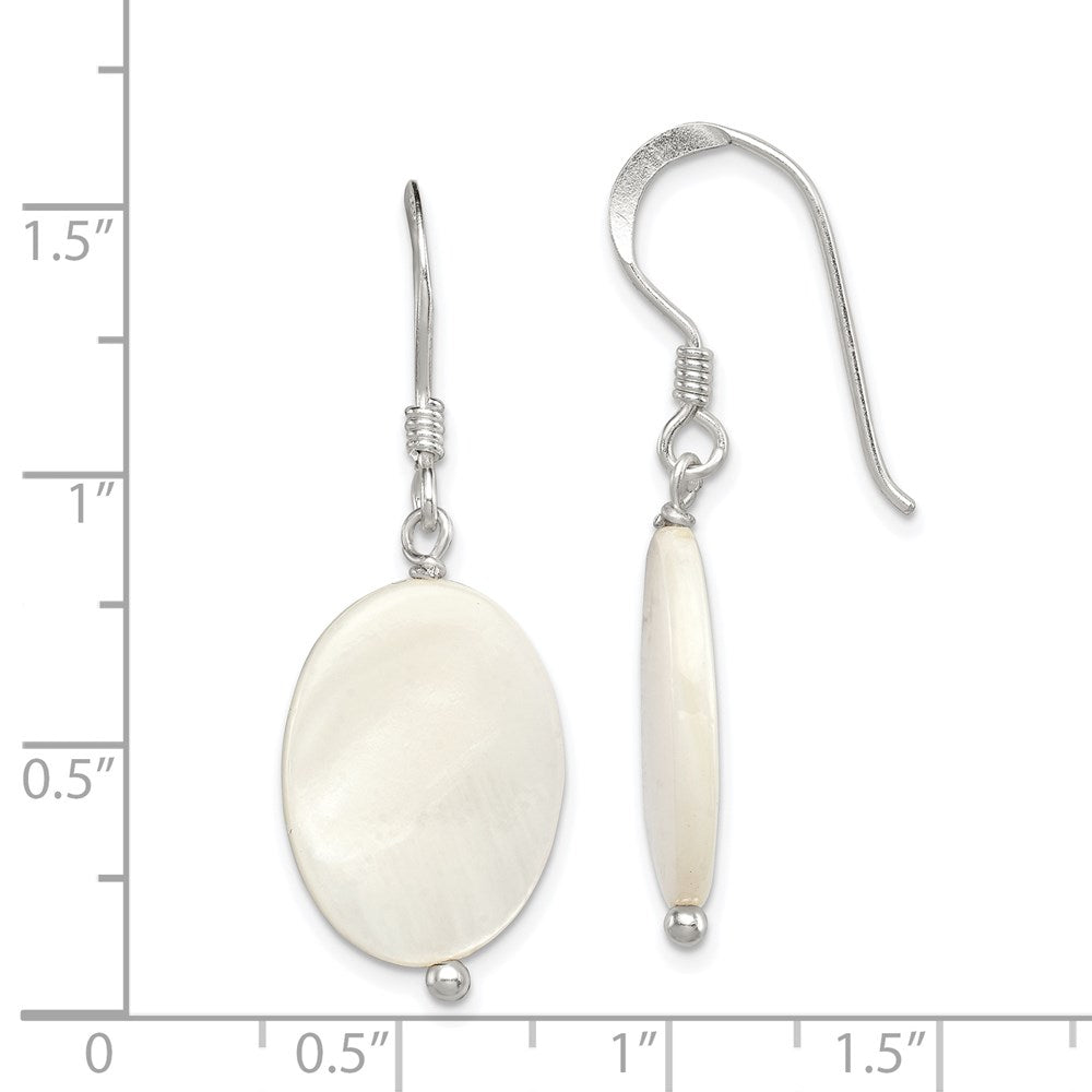 QE6184 Sterling Silver Polished White Mother of Pearl Oval Dangle Earrings