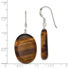 QE6197 Sterling Silver Polished Tiger's Eye Oval Dangle Earrings