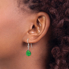 QE6205 Sterling Silver Polished Dark Green Crystal Teardrop Dangle Earrings