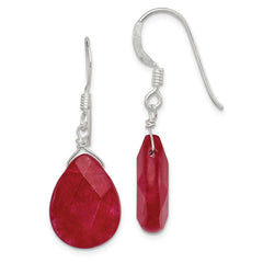 QE6209 Sterling Silver Polished Faceted Red Jade Teardrop Dangle Earrings