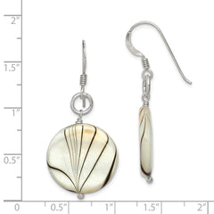 QE6211 Sterling Silver Polished Zebra Mother of Pearl Disc Dangle Earrings