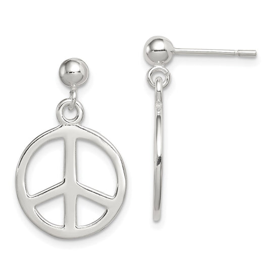 QE6305 Sterling Silver Peace Sign Dangle Earrings