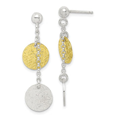 QE6310 Sterling Silver w/ Yellow Vermeil Polished & Textured Circle Dangle Earring