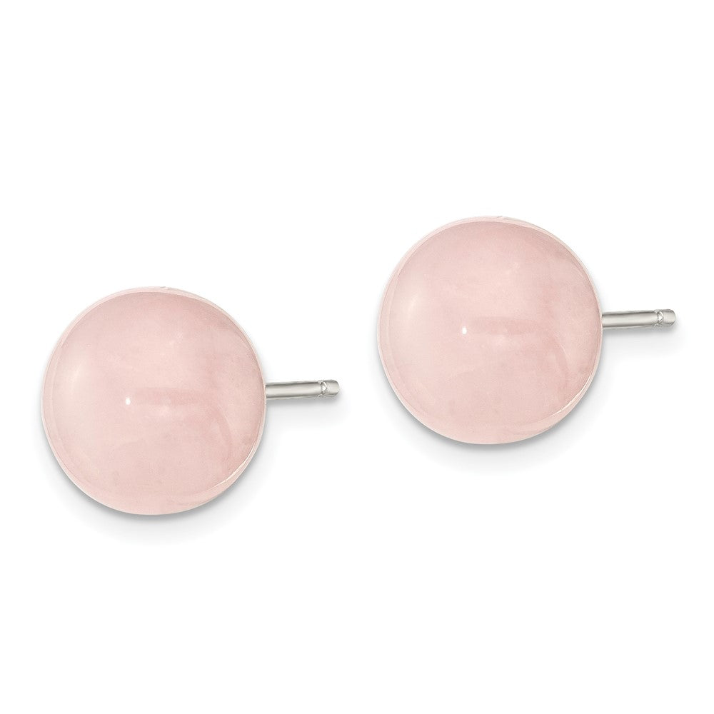 QE6320 Sterling Silver 10-10.5mm Rose Quartz Button Post Earrings