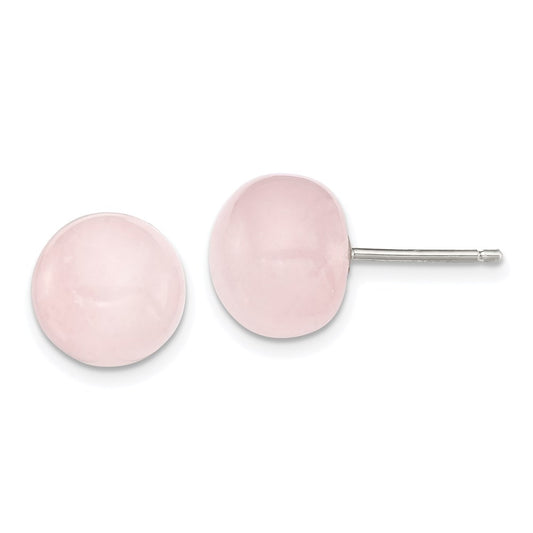 QE6320 Sterling Silver 10-10.5mm Rose Quartz Button Post Earrings