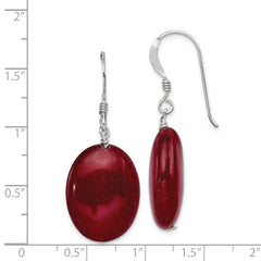 QE6321 Sterling Silver Polished Red Jade Oval Dangle Earrings