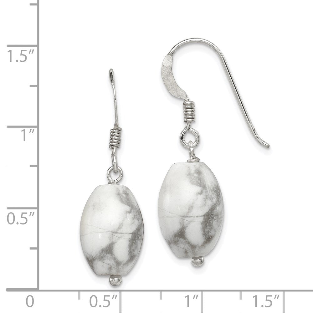 QE6334 Sterling Silver Polished Oval Howlite Dangle Earrings