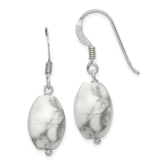 QE6334 Sterling Silver Polished Oval Howlite Dangle Earrings