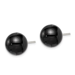 QE6338 Sterling Silver Rhod-pltd 12-12.5mm Black Agate Ball Post Earrings