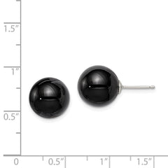 QE6338 Sterling Silver Rhod-pltd 12-12.5mm Black Agate Ball Post Earrings