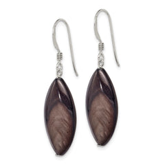 QE6344 Sterling Silver Polished Grey Mother of Pearl Marquise Dangle Earrings