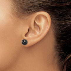 QE6348 Sterling Silver Rhod-pltd 10-10.5mm Black Agate Button Post Earrings