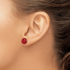 QE6383 Sterling Silver Rhod-pltd 10-11mm Carnelian Button Post Earrings