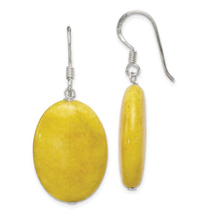 QE6390 Sterling Silver Polished Yellow Jade Oval Dangle Earrings