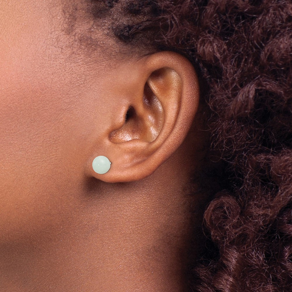 QE6391 Sterling Silver Rhod-pltd 8-8.5mm Button Amazonite Post Earrings