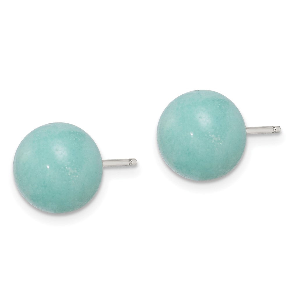 QE6392 Sterling Silver Rhod-pltd 10-11mm Button Amazonite Post Earrings