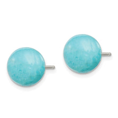 QE6399 Sterling Silver Rhod-pltd 10-10.5mm Button Turquoise Post Earrings