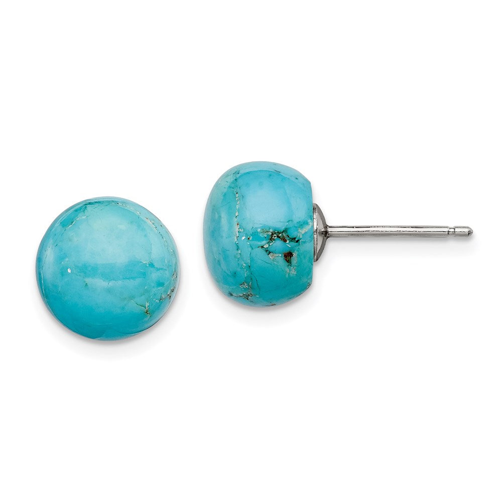 QE6399 Sterling Silver Rhod-pltd 10-10.5mm Button Turquoise Post Earrings
