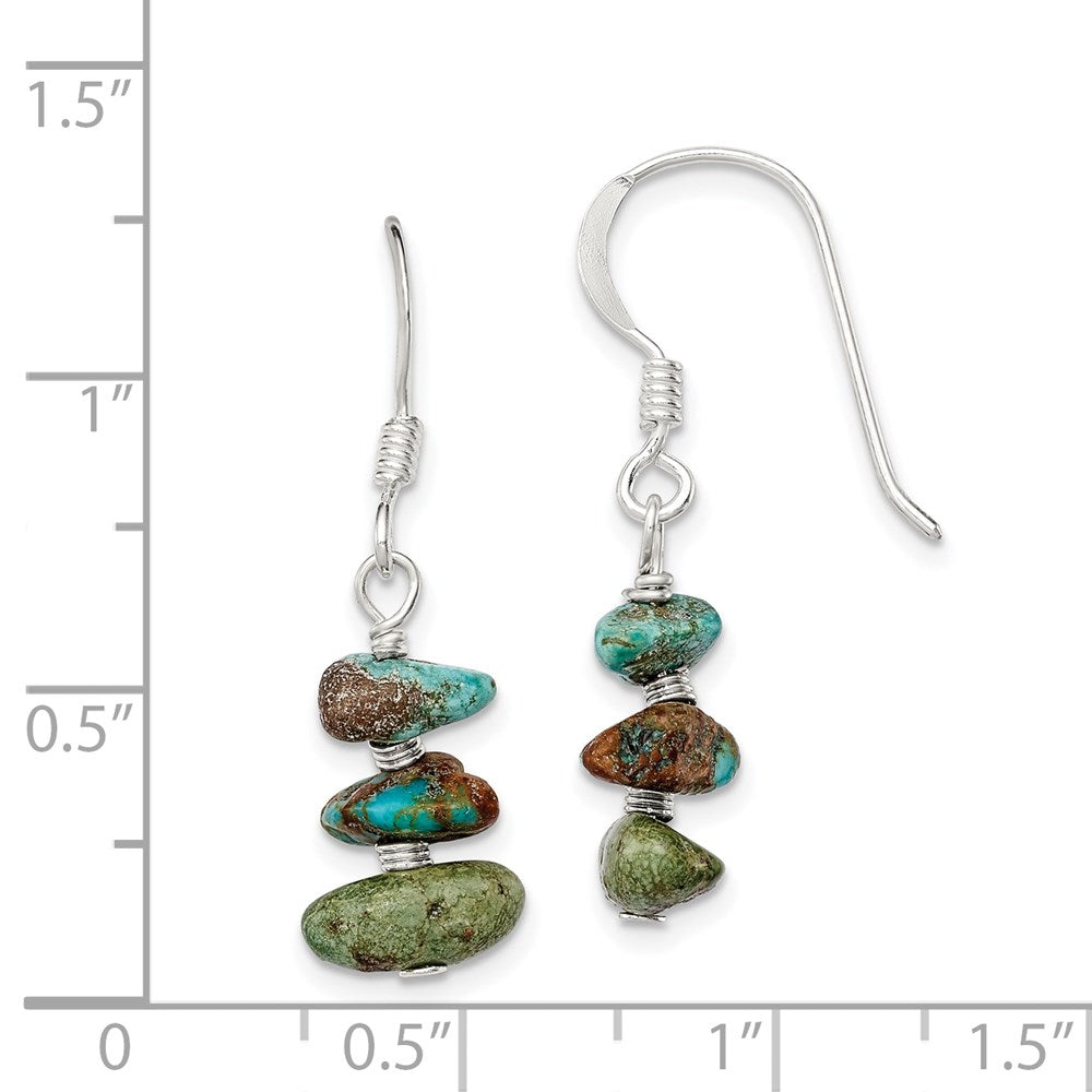 QE6400 Sterling Silver Polished Three Turquoise Chip Dangle Earrings