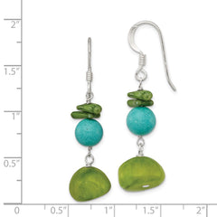 QE6415 Sterling Silver Jade/Green Coral/Blue Dyed Howlite Dangle Earrings