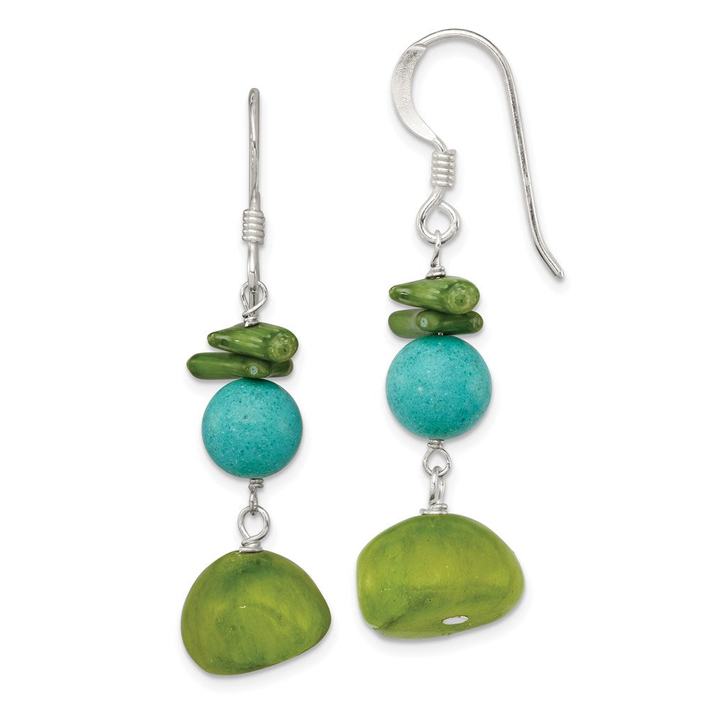 QE6415 Sterling Silver Jade/Green Coral/Blue Dyed Howlite Dangle Earrings